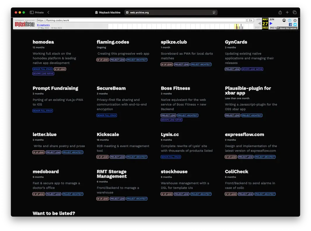 A visual project overview—highlighting client work not under NDA.